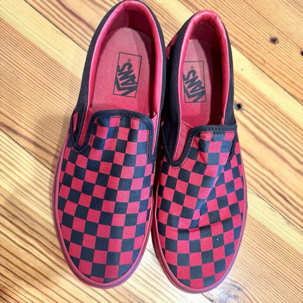 Vans Classic Slip On Checkerboard Red Black Mens 8.5 Womens 10 Skate Flat Shoes